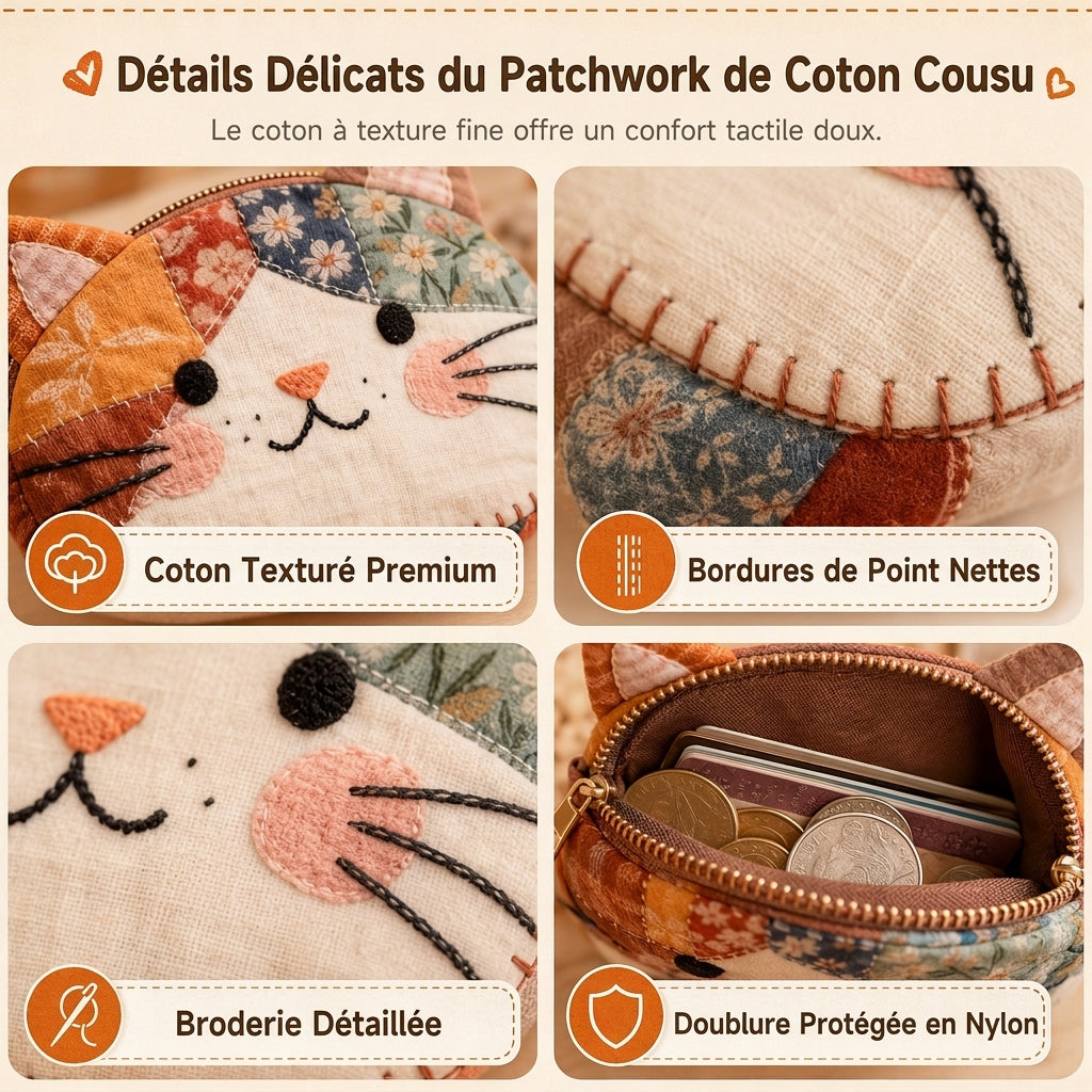 🎁1 acheté 1 offert🐱Mignon petit portemonnaie pour chats Patchwork et porte-cartes portable, petit sac créatif pour filles