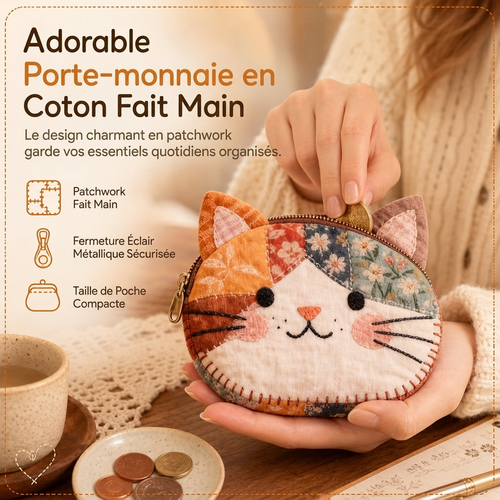 🎁1 acheté 1 offert🐱Mignon petit portemonnaie pour chats Patchwork et porte-cartes portable, petit sac créatif pour filles