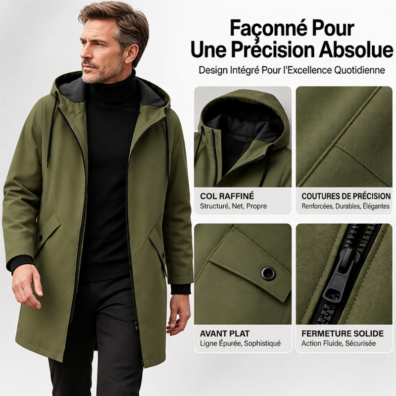 🔥Trench-coat à capuche mi-long pour homme