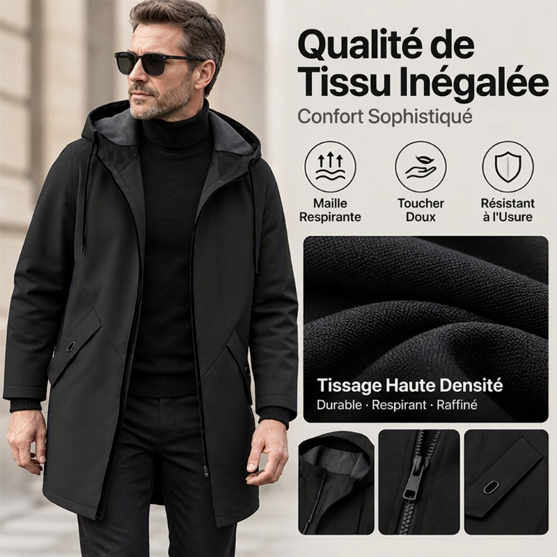 🔥Trench-coat à capuche mi-long pour homme