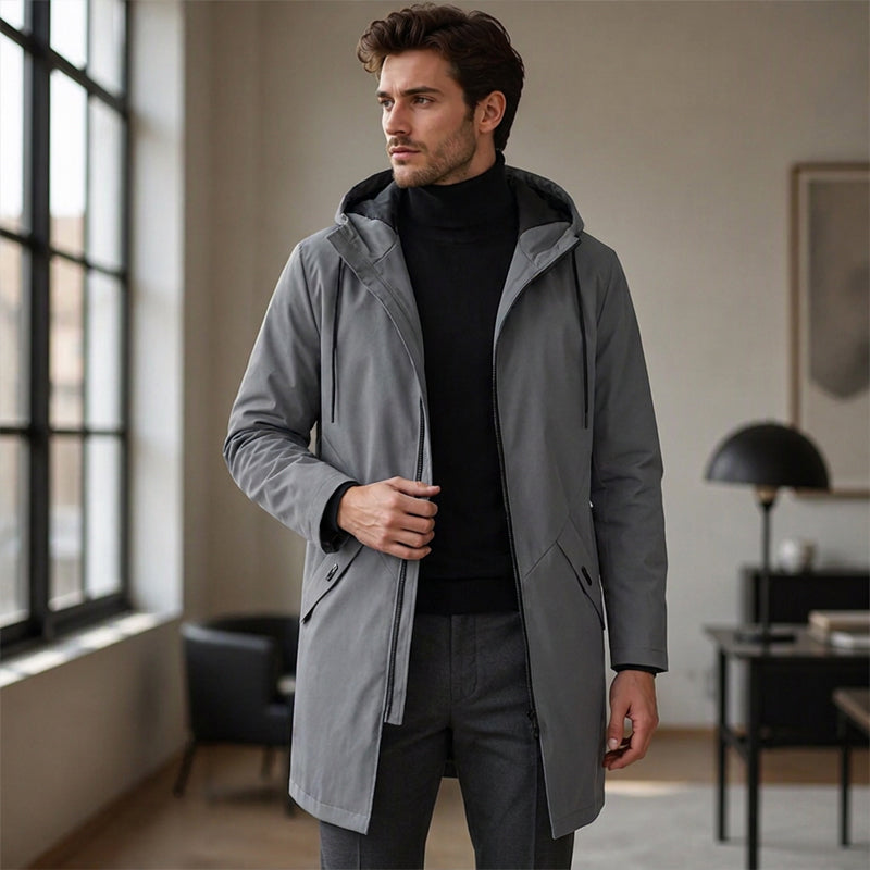 🔥Trench-coat à capuche mi-long pour homme