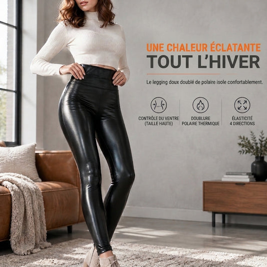 Legging en PU taille haute Damers avec doublure en polaire, pantalon d'hiver super doux et chaud