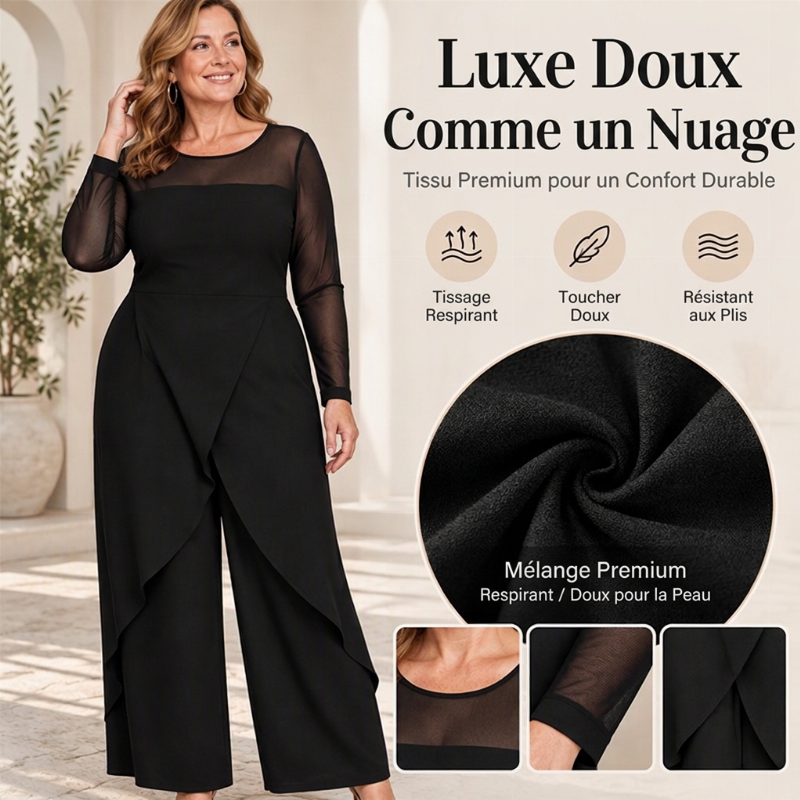 ✨ Combinaison élégante pour femme à manches longues en maille, avec superposition enveloppante 🧶