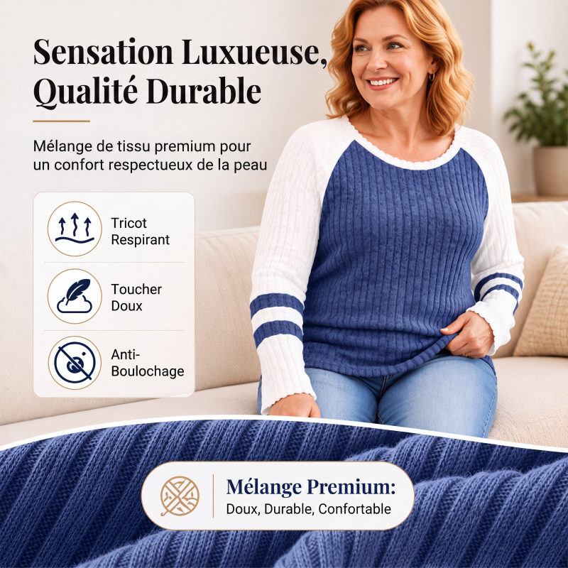 💖Haut en maille côtelée à manches longues color-block pour femme