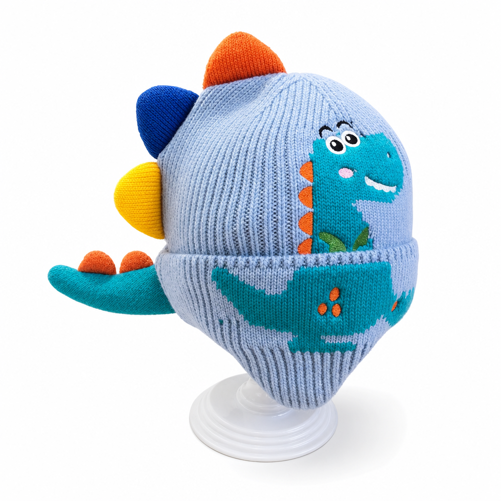 🦖 Bonnet d'hiver en tricot pour enfants, motif dinosaure, très mignon 🧶 Coupe-vent et doté de cache-oreilles, convient aux garçons et aux filles