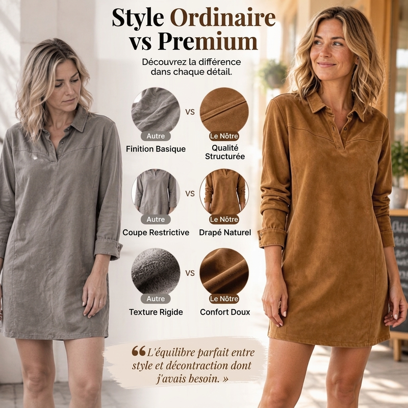 🍁Robe chemise élégante en fausse daim pour femmes
