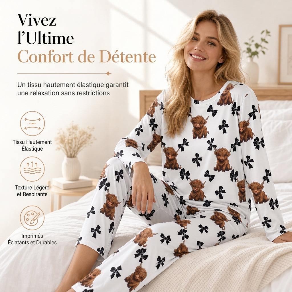 ☁️ Toucher doux comme un nuage, confort optimal pour se détendre | Ensemble pyjama en soie de lait douce pour femmes, haut à manches longues et pantalon long, vêtement de détente décontracté